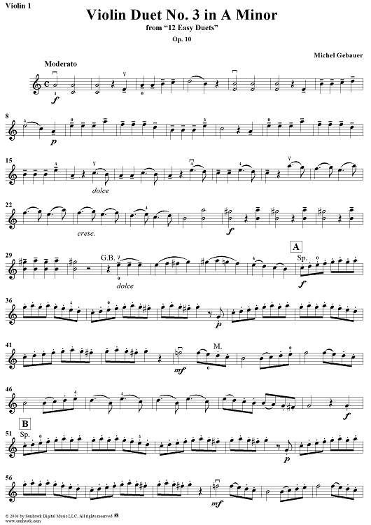 Violin Duet No. 3 in A Minor from "Twelve Easy Duets", Op. 10 - Violin 1