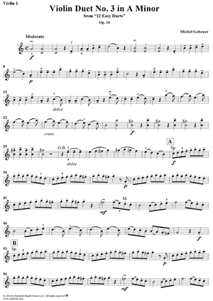 Violin Duet No. 3 in A Minor from "Twelve Easy Duets", Op. 10 - Violin 1