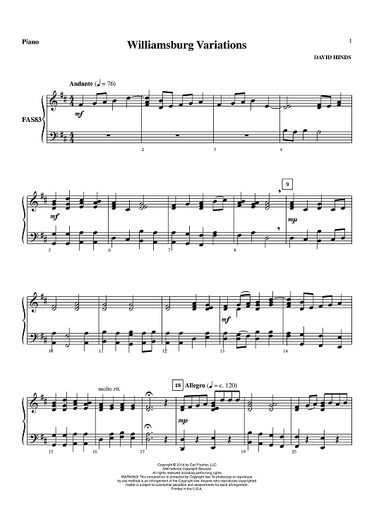 Williamsburg Variations - Piano