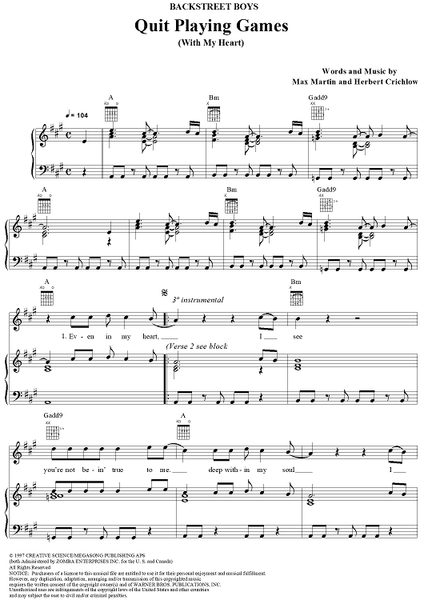 Quit Playing Games (With My Heart) Sheet Music - 9 Arrangements Available  Instantly - Musicnotes