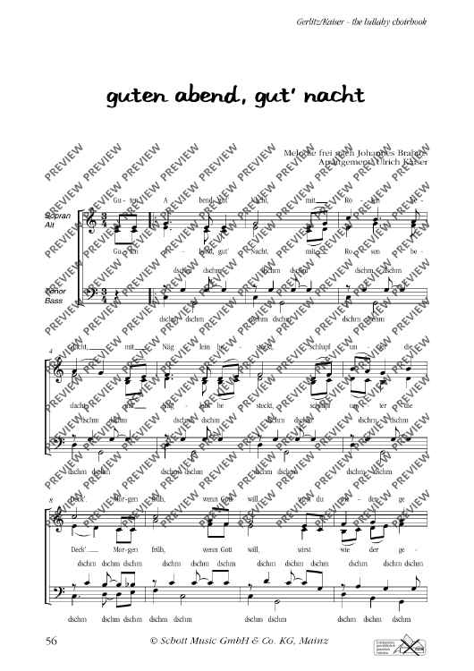 Guten Abend Gut Nacht Sheet Music For Mixed Choir Satb Sheet Music Now