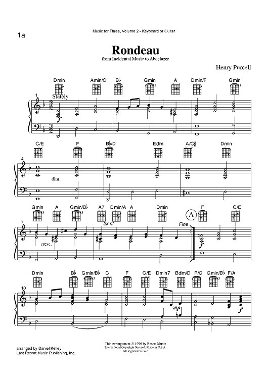 Rondeau - from Incidental Music to Abdelazer - Keyboard or Guitar