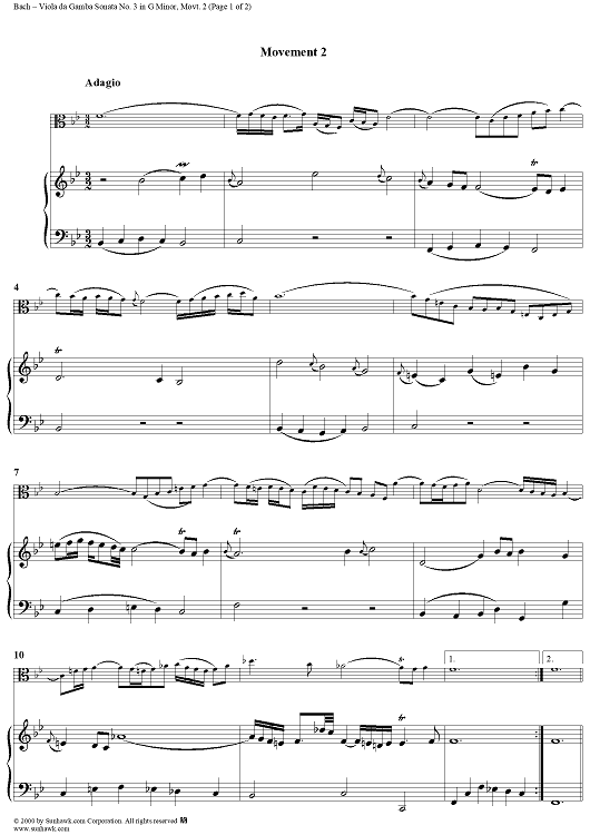 Sonata No. 3 in G Minor, Movement 2 - Piano Score