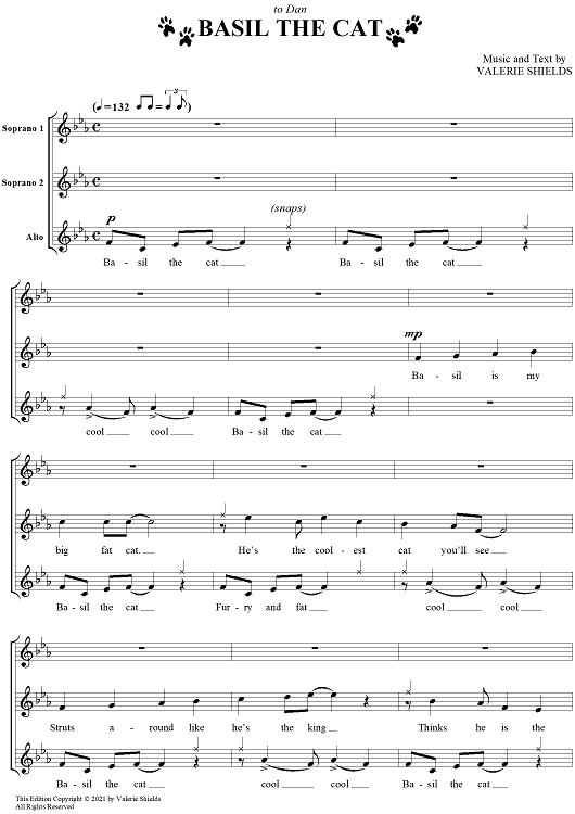 Basil The Cat Sheet Music for SSA Choir Sheet Music Now