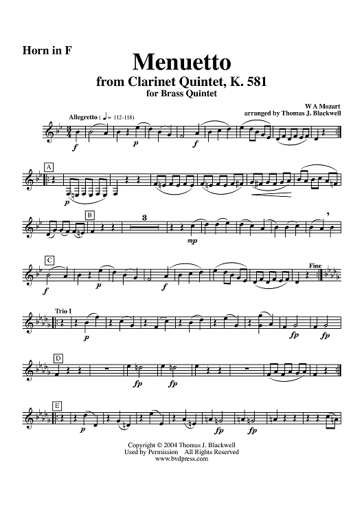 Menuetto from Clarinet Quintet, K. 581 - Horn