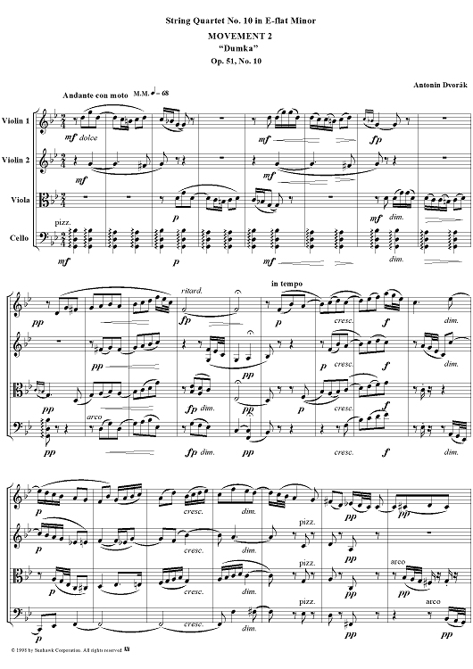 String Quartet No. 10, Movement 2 - Score