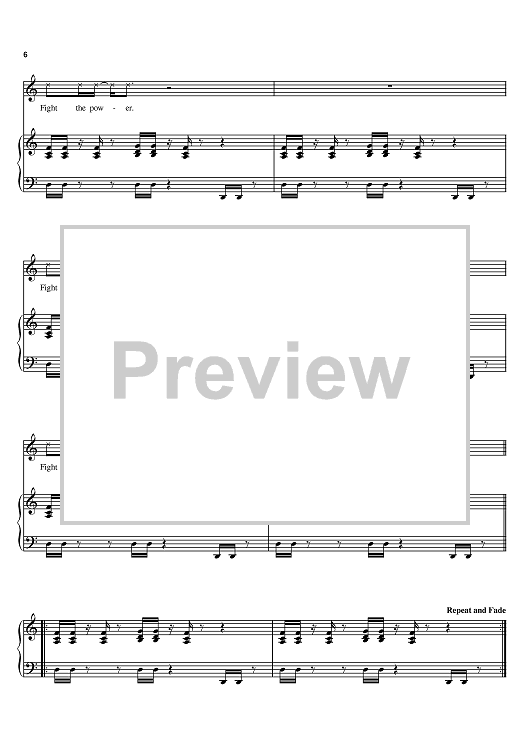 Fight The Power Sheet Music by Public Enemy for Piano Vocal