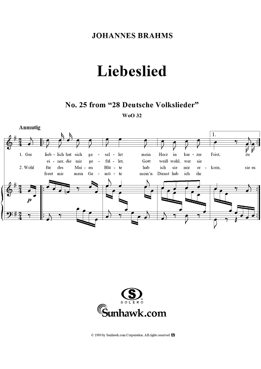 Liebeslied - No. 25 from "28 Deutsche Volkslieder" WoO 32