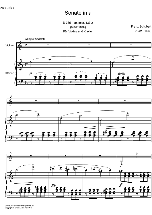 Sonatina a minor D385 - Score