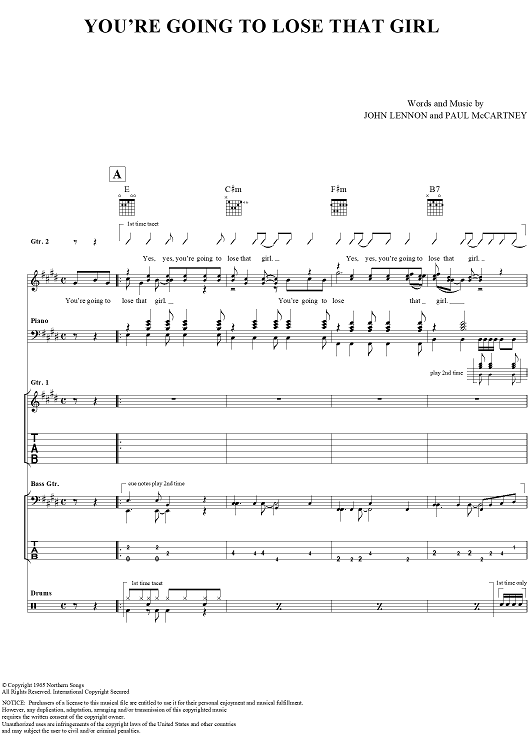 Ukulele chords - You're Going to Lose That Girl by The Beatles