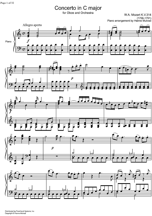 Concerto C Major KV314 - Score