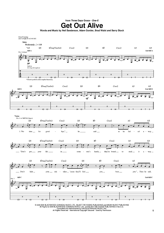 Live Wire (Guitar Tab (Single Guitar)) for Leadsheets - Sheet Music to Print