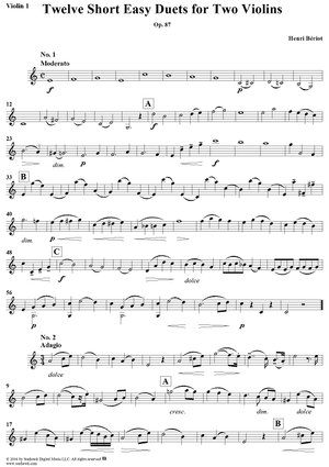 Twelve Short Easy Duets for Two Violins, Op. 87 - Violin 1