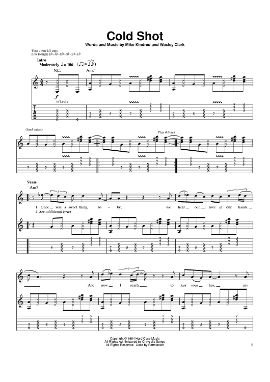 Cold Shot Sheet Music, Stevie Ray Vaughan