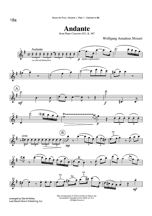 Andante - from Piano Concerto #21, K. 467 - Part 1 Clarinet in Bb