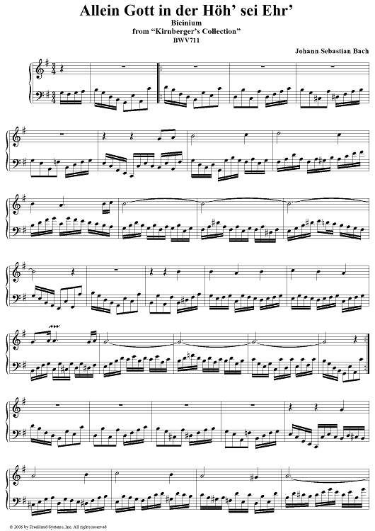 Allein Gott in der Höh sei Ehr, from "Kirnberger's Collection", BWV711