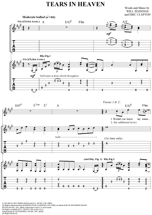 Eric Clapton Tears in Heaven Sheet Music (Violin Solo) in G Major -  Download & Print - SKU: MN0103329