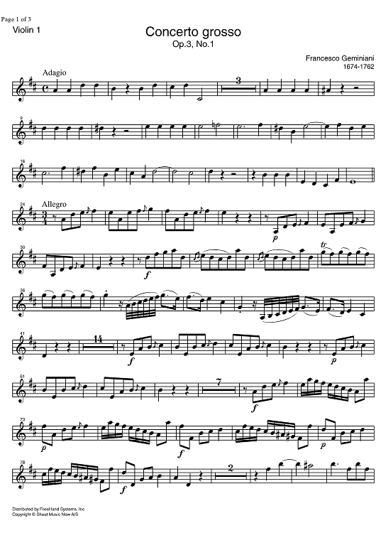 Concerto Grosso Op. 3 No. 1 - Violin 1