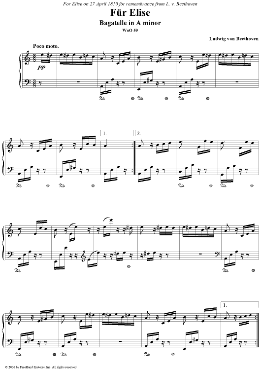 Beethoven - For Elise (1810) - Poco moto - ( Sheet Music Pdf )