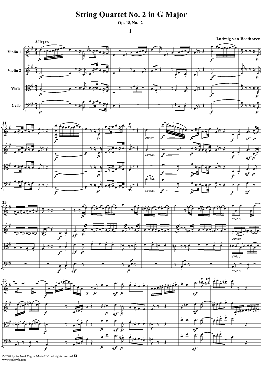 Op. 18, No. 2, Movement 1 - Allegro - Score