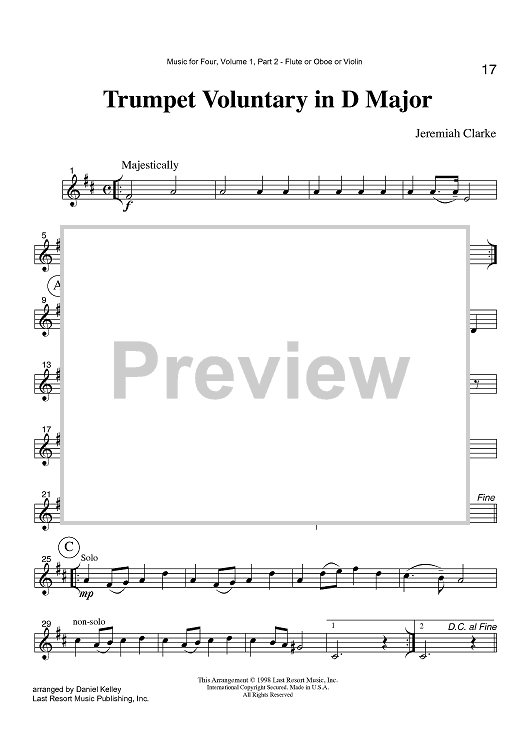 Trumpet Voluntary in D Major - Part 2 Flute, Oboe or Violin