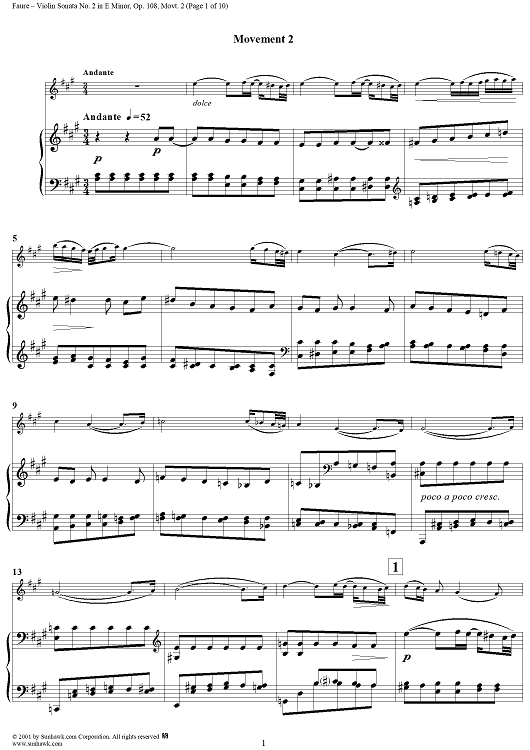 Violin Sonata No. 2, Movement 2 - Piano Score