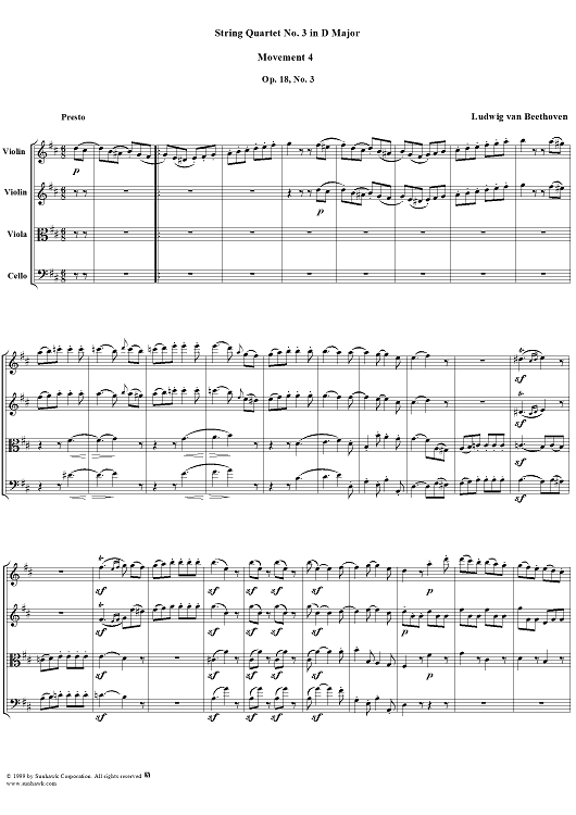 Op. 18, No. 3, Movement 4 - Presto - Score