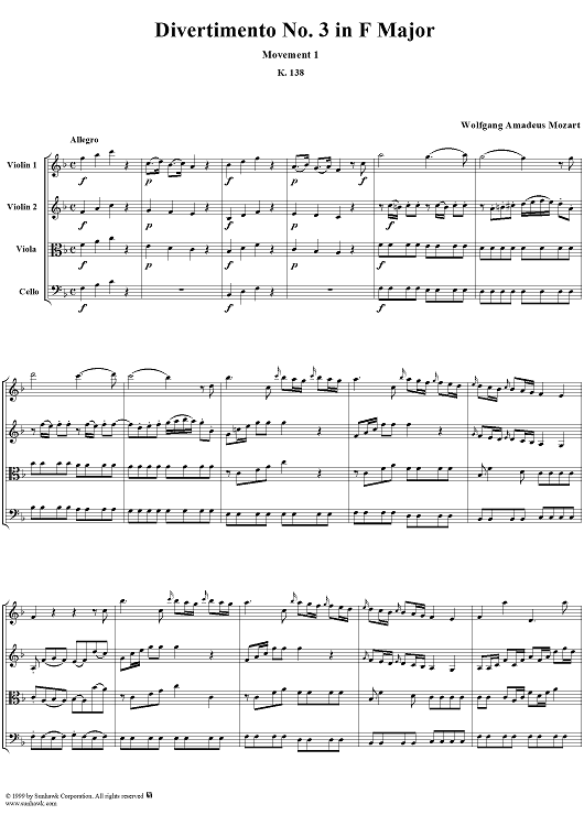 Divertimento No. 3, Movement 1 - Score