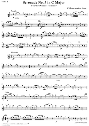 Serenade No. 5 in C Major from "Five Viennese Serenades" - Violin 1