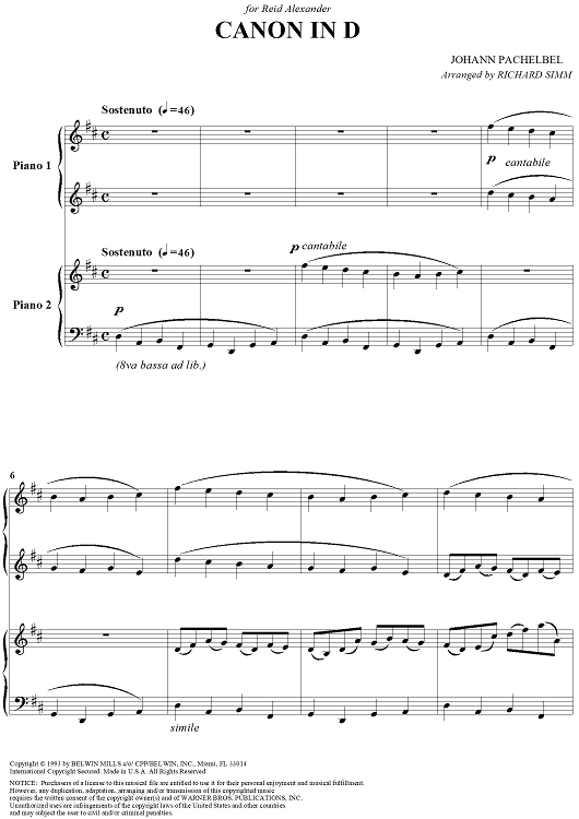 Canon in D - Sheet Music 