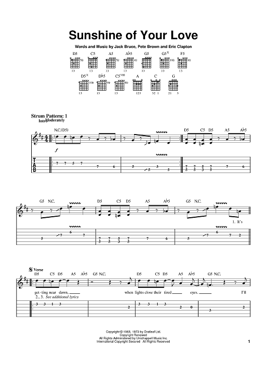 Sunshine of Your Love (Lead sheet with lyrics ) Sheet music for Piano  (Solo) Easy