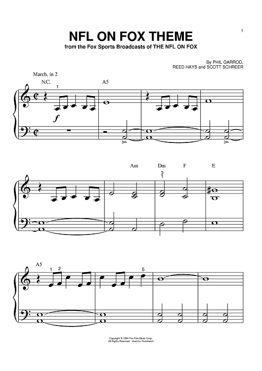 NFL On Fox Theme" Sheet Music by Phil Garrod for Piano - Sheet Music  Now