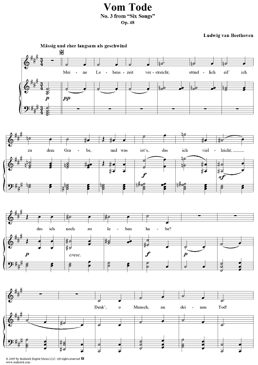 Vom Tode, No. 3 from "Six Songs", Op. 48