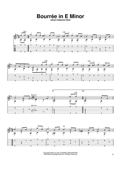 Free Piano Sheet Music – Bourree In E Minor – Bach – Michael Kravchuk