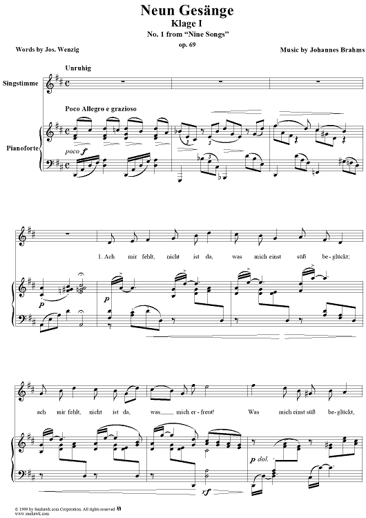 Klage I - No. 1 from "Nine Songs" Op. 69