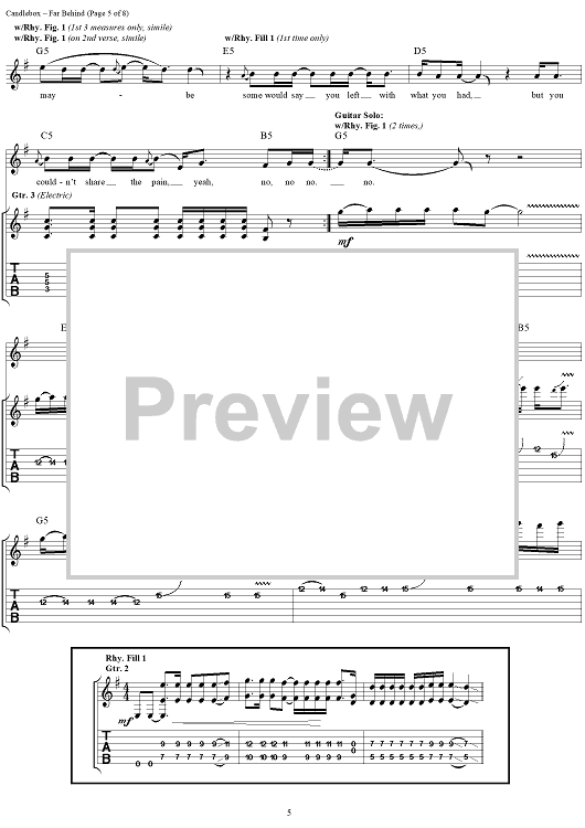 Far Behind Sheet Music by Candlebox for Guitar Tab Vocal
