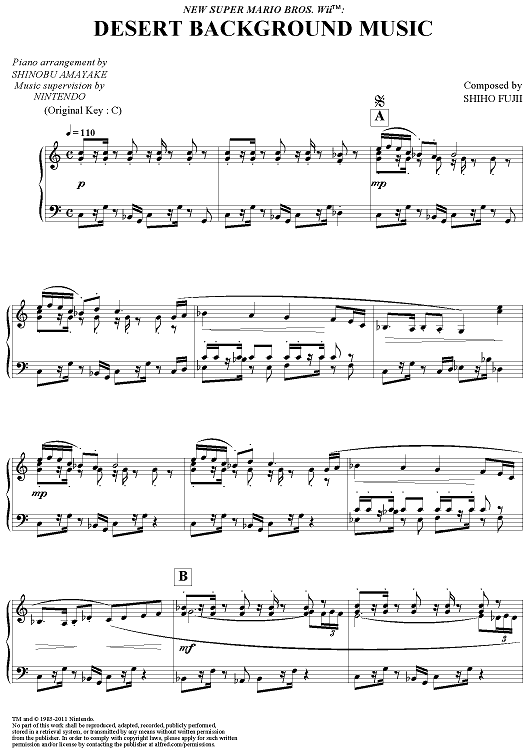 New Super Mario Bros. Wii™: Desert Background Music" Sheet Music for Piano  Solo - Sheet Music Now