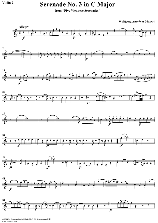 Serenade No. 3 in C Major from "Five Viennese Serenades" - Violin 2