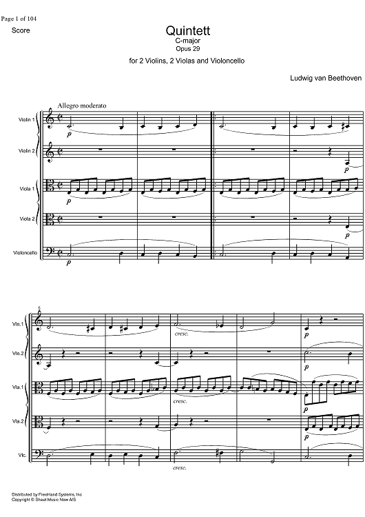 String Quintet C Major Op.29 - Score