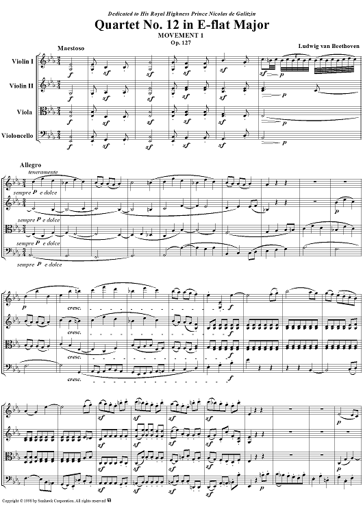 String Quartet No. 12, Movement 1 - Score