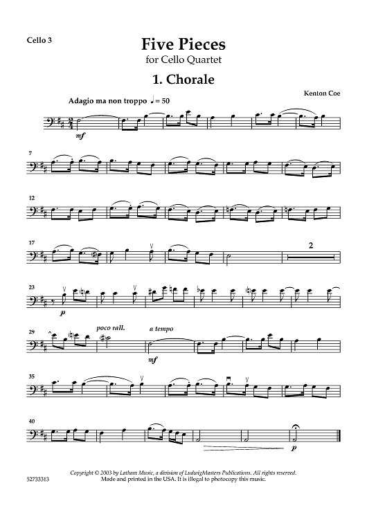 Five Pieces for Cello Quartet - Cello 3