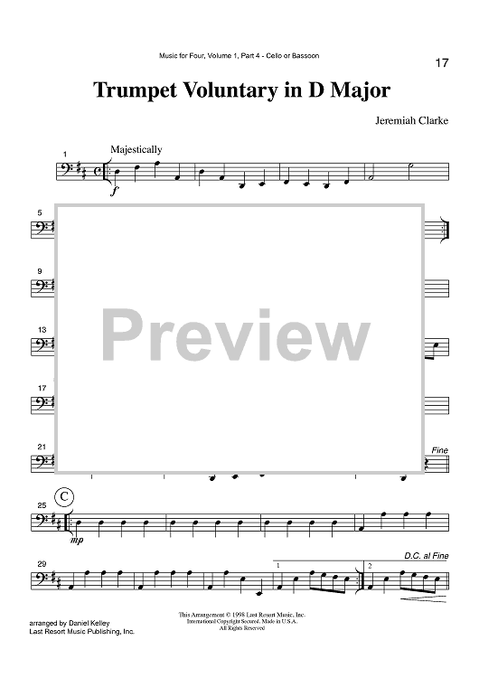 Trumpet Voluntary in D Major - Part 4 Cello or Bassoon