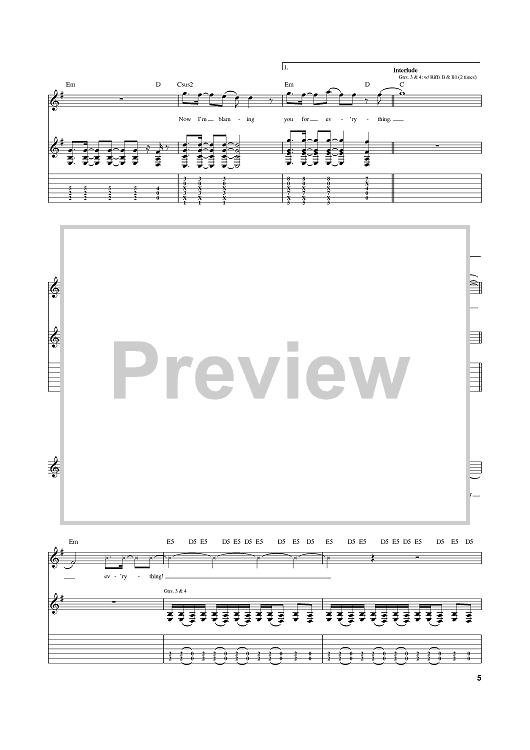 So Far Away Sheet Music by Crossfade for Guitar Tab Sheet