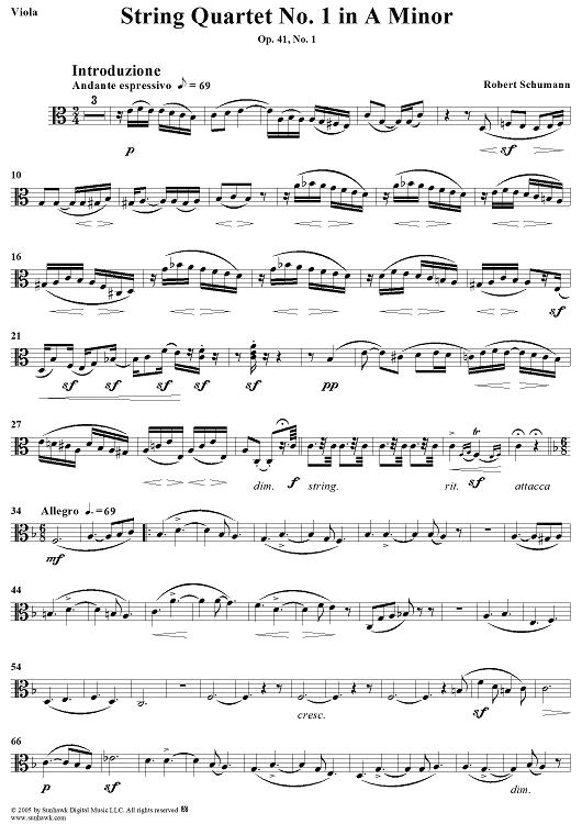 String Quartet No. 1 in A Minor, Op. 41, No. 1 - Viola