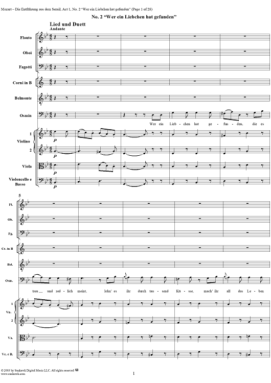 "Die Entführung aus dem Serail", Act 1, No. 2 "Wer ein Liebchen hat gefunden" - Full Score