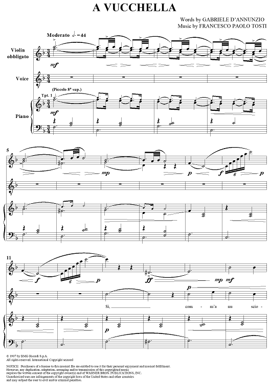 A Vucchella Sheet Music by Andrea Bocelli for Piano