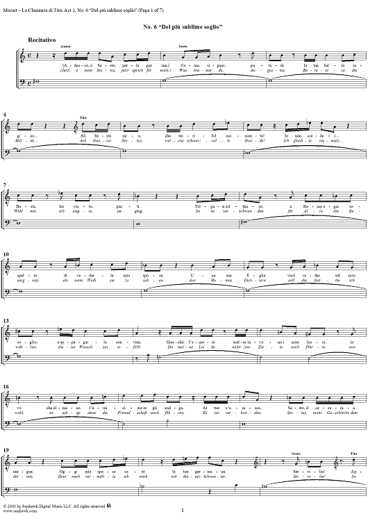 "Del più sublime soglio", No. 6 from "La Clemenza di Tito", Act 1 (K621) - Full Score