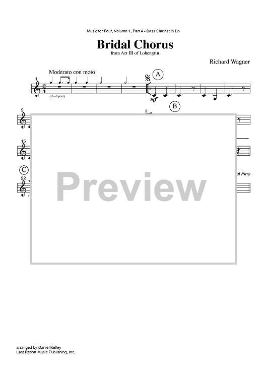 Bridal Chorus - from Act III of Lohengrin - Part 4 Bass Clarinet in Bb