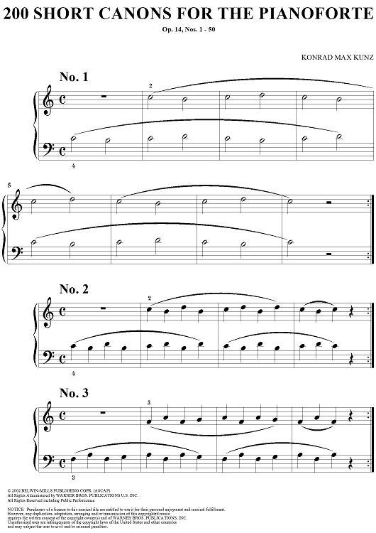 Two Hundred Short Two-Part Canons, Op. 14, Nos. 1 - 50