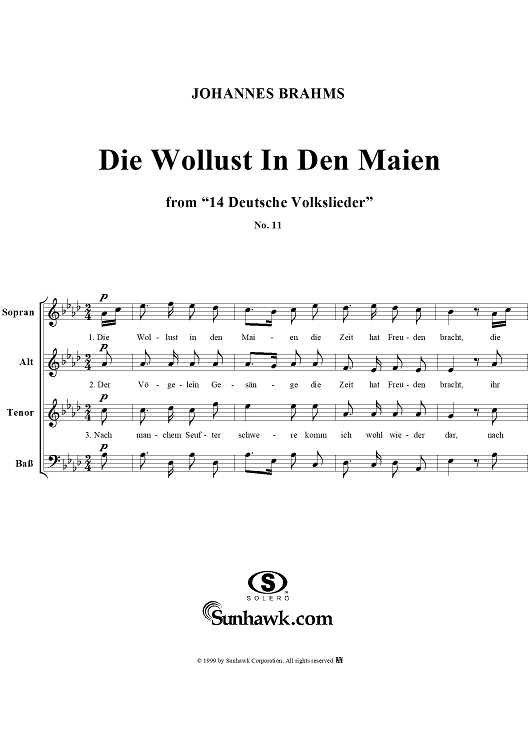 Die Wollust in den Maien - No. 11 from "14 Deutsche Volkslieder" Book 2,  WoO 34